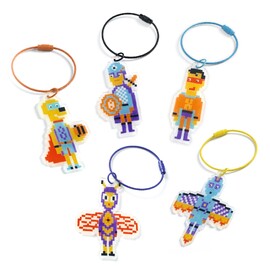Djeco Do It Yourself Pixel Art Heroes Shrink Plastic Key Ring Craf