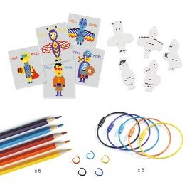 Djeco Do It Yourself Pixel Art Heroes Shrink Plastic Key Ring Craf