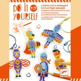 Djeco Do It Yourself Pixel Art Heroes Shrink Plastic Key Ring Craf