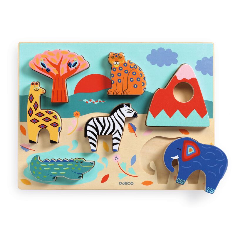 Djeco Baby Animal Wooden Puzzle & Stacking - 5 pieces