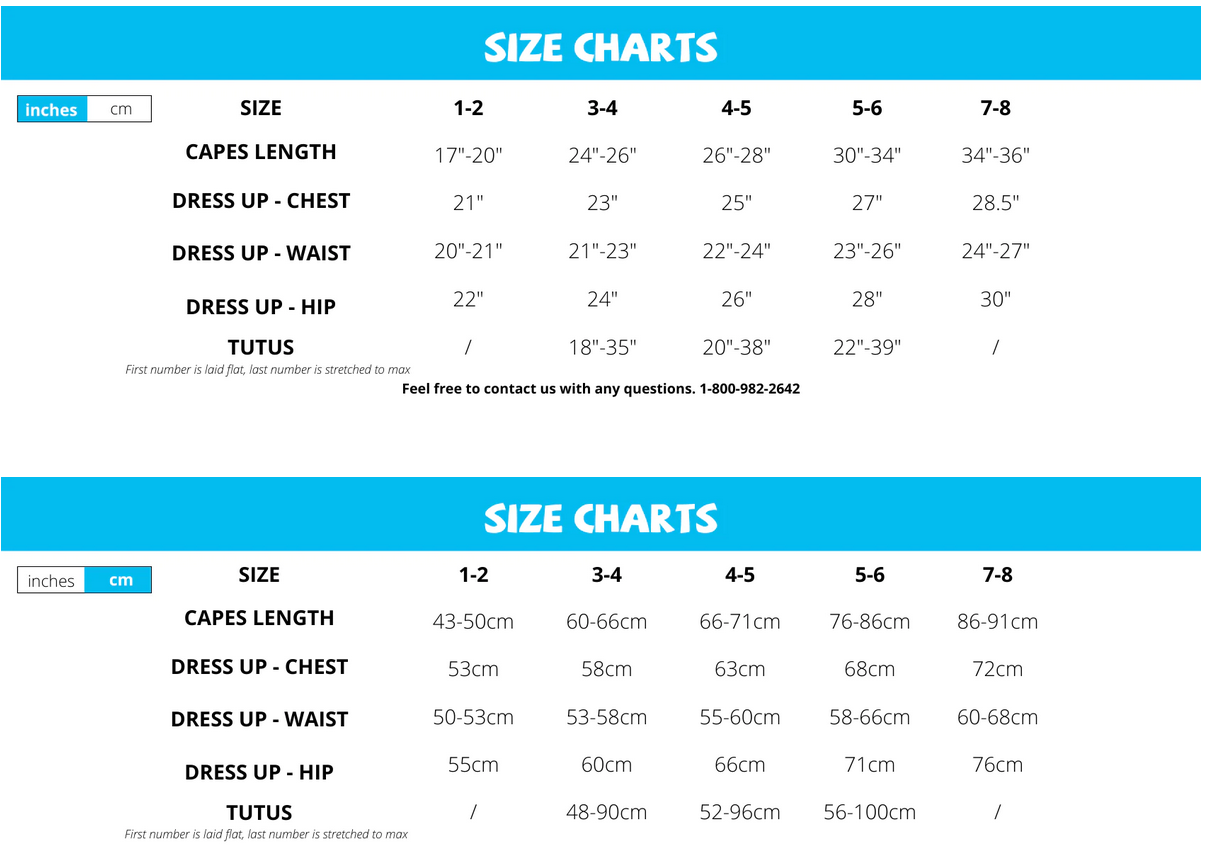 Great Pretenders Size Chart