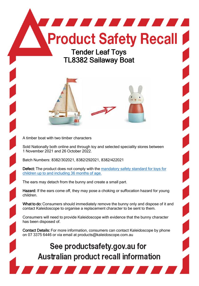 Tender Leaf Toys Sailaway Recall