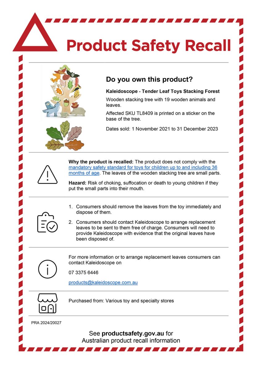 Stacking Tree TL8409 Recall Notice