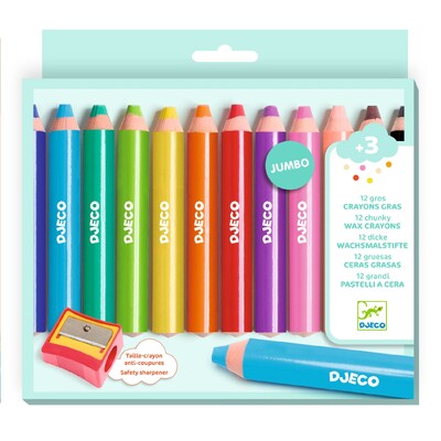 Buy Djeco 12 Chunky Wax Crayons wholesale at Kaleidoscope Australasia Pty Ltd