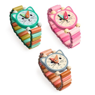 Buy Djeco Little Cat Watch Wooden Learning Watch CDU of 9 wholesale at Kaleidoscope Australasia Pty Ltd