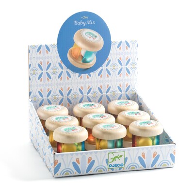Buy Djeco Baby Mix Wooden Sensory Baby Rattle CDU of 9 wholesale at Kaleidoscope Australasia Pty Ltd