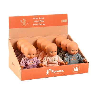 Buy Djeco Mini Lola, Ola, Dina Mini Pomea Dolls CDU of 9 wholesale at Kaleidoscope Australasia Pty Ltd