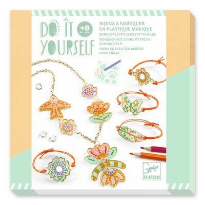 Buy Djeco Do It Yourself Feather & Lotus Shrink Plastic Jewellery Kit wholesale at Kaleidoscope Australasia Pty Ltd
