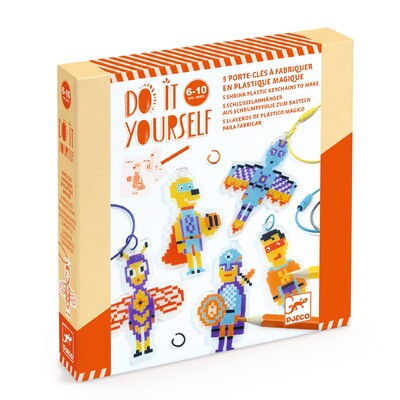 Buy Djeco Do It Yourself Pixel Art Heroes Shrink Plastic Key Ring Craf wholesale at Kaleidoscope Australasia Pty Ltd