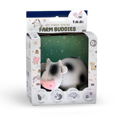 Buy Tikiri Cow Rubber Teether Rattle & Bath Toy in Retail Box wholesale at Kaleidoscope Australasia Pty Ltd