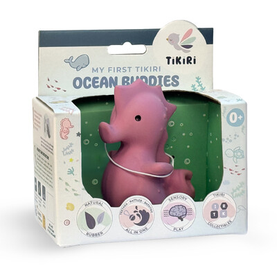 Buy Tikiri Sea Horse  Rubber Teether Rattle & Bath Toy in Retail Box wholesale at Kaleidoscope Australasia Pty Ltd
