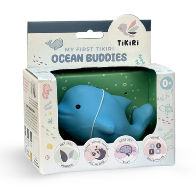 Buy Tikiri Dolphin  Rubber Teether Rattle & Bath Toy in Retail Box wholesale at Kaleidoscope Australasia Pty Ltd