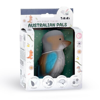 Buy Tikiri Kookaburra Rubber Teether Rattle & Bath Toy in Retail Box wholesale at Kaleidoscope Australasia Pty Ltd
